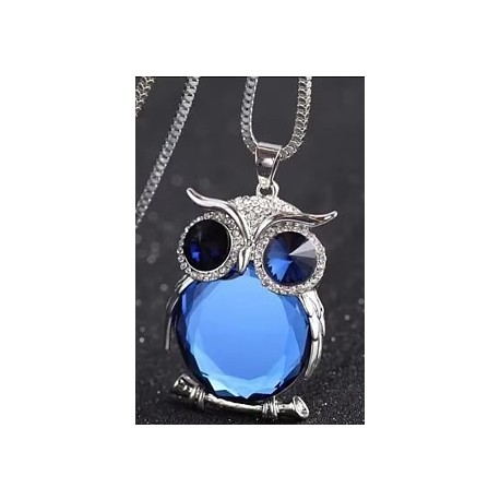 collier met uil 40x55mm blauw