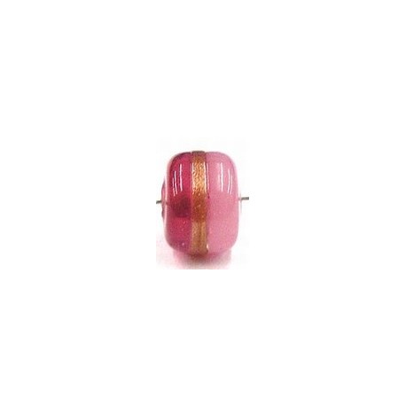 glaskraal ton 8x11mm cerise/goudstreep 5st