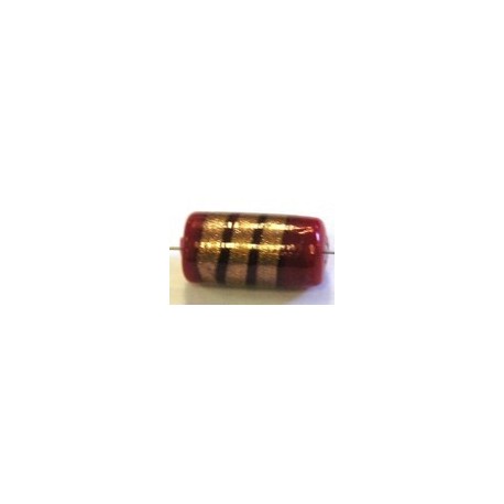 glaskraal ton 18x10mm rood/goudstreep 5st. UL