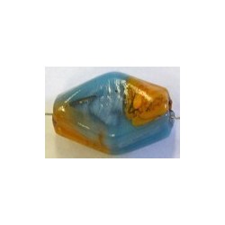 Glaskraal 22x15mm oranje/blauw millifiory p.st