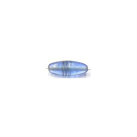 glaskraal ovaal 25x10mm blauw/goudstreep per 5