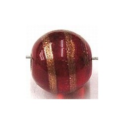 glaskraal rond 11mm rood/goudstreep 5st