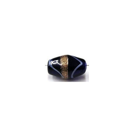 glaskraal ovaal 19x12mm blauw goudband wit p.st