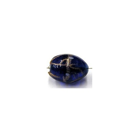 glaskraal ovaal 18x14mm blauw goudslinger p.st