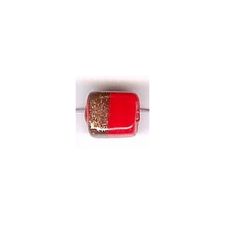 Glaskraal blokje 10x8mm rood/goud 25st