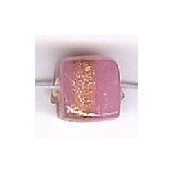 Glaskraal blokje 10x8mm rose/goud 25st