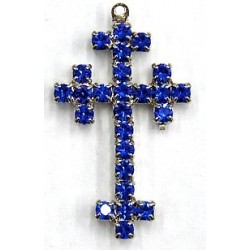 Strass kruis 35x23mm blauw p/st