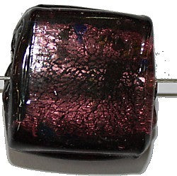 Glaskraal blokje ca 18mm paars zilverf. 2st