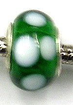 Pandorastyle kraal groen m. witte stippen