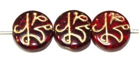 Vintage pastille 12x4mm glas rood/ goud 10 stuks
