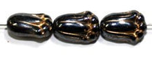 Vintage tulpkraal 12x8mm antraciet/goud 10st.