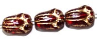 Vintage tulpkraal 12x8mm donkerrood/goud 10st.