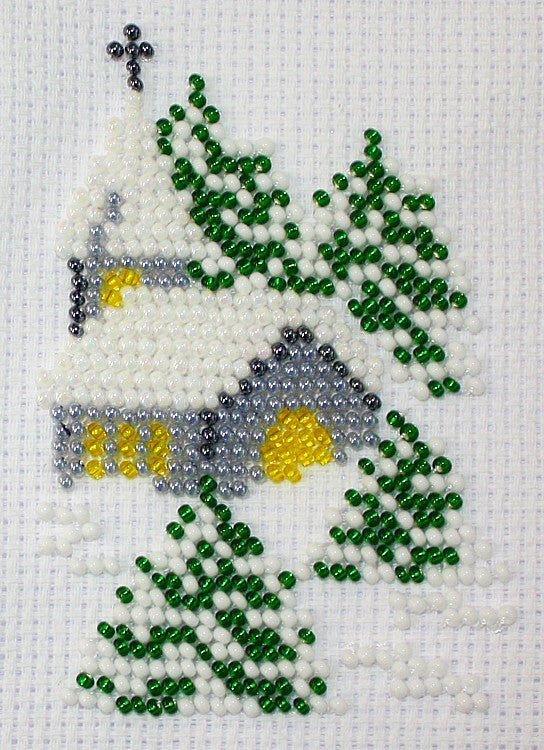 Borduurpakket kerkje in de sneeuw 7x11cm