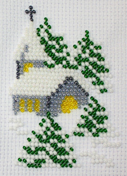 Borduurpakket kerkje in de sneeuw 7x11cm
