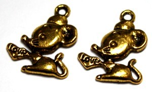 Metalen hanger muis/love 19mm goudkl 4st.