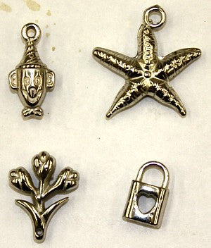 Metallook bedels div vormen 4stuks. zilverkl.