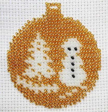 Borduurpakket kerstbal goud/wit 7x8cm