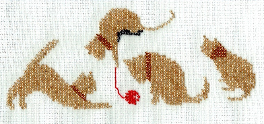 Borduurpakket 4 bruine katjes 9x22cm