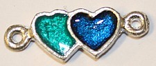Tussenstuk metaal 9x23mm hartjes blauw/turk. 5st