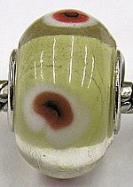 Pandorastyle kraal tr.l.geel met rood/witte stip