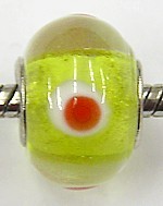 Pandorastyle kraal tr.geel met rood/witte stip