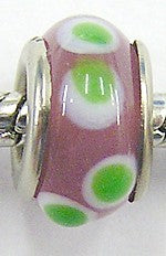 Pandorastyle kraal roze met lime stippen