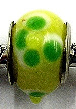 Pandorastyle kraal  geel lime bloemen gele puntjes