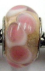 Pandorastyle kraal roze transparant roze stippen