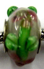 Pandorastyle kraal grijs met lime-roze bloemen
