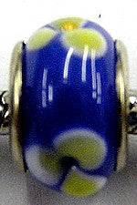 Pandorastyle kraal blauw met gele bloemen
