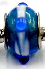 Pandorastyle kraal d.aqua witte streep blauwe punt