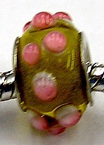 Pandorastyle kraal geel transparant roze puntjes