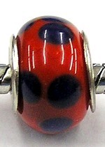 Pandorastyle kraal rood met blauwe stippen