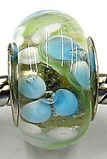 Pandorastyle kraal transparant aqua-witte bloem