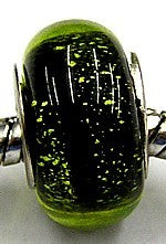 Pandorastyle kraal zwart met gele inside glitters