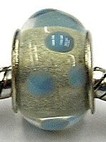 Pandorastyle kraal transparant met aqua stippen