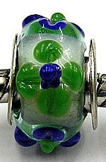 Pandorastyle kraal transp groen/blauwe bloemen