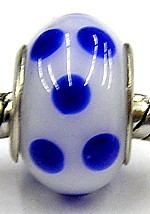 Pandorastyle kraal wit met blauwe stippen