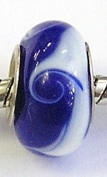 Pandorastyle kraal blauw witte strepen