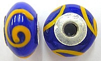 Pandorastyle 18mm blauw/oranje 925 zilverkern