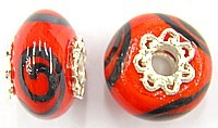 Pandorastyle 18mm rood/zwart verzilverde kap