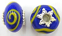 Pandorastyle 18mm blauw/geeloranje verzilverde kap