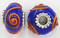 Pandorastyle 18mm blauw/oranje verzilverde kap