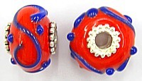 Pandorastyle 18mm rood/blauw verzilverde kap