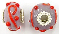 Pandorastyle 18mm mauve/rood verzilverde kap