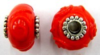 Pandorastyle 18mm oranjerood verzilverde kap