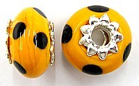 Pandorastyle 18mm oranjegeel/zwart VERGULDE kap