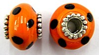 Pandorastyle 18mm oranje/zwart verzilverde kap