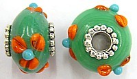 Pandorastyle 20mm aqua/oranje verzilverde kap