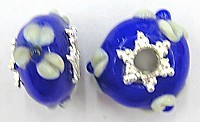 Pandorastyle 20mm blauw/wit verzilverde kap